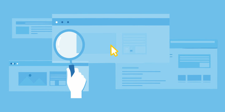 search interface with hand holding magnifying glass