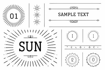 vintage sunburst design elements on white background © Lolita