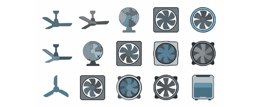 Modern Fan and Propeller Icon Set Flat Vector Illustration Collection Isolated on White Background