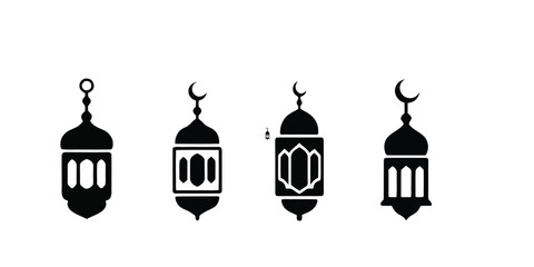 Black mosque icon with crescent moon and star Arabic architecture element  © DolaMoni