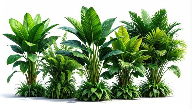 Lush tropical foliage arrayed in a vibrant, verdant display