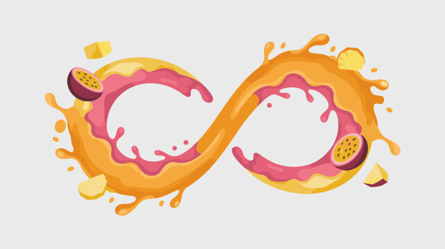 Orange and mango juice stream integrated into a figure eight loop &ndash; Ideal for corporate identity designs, sustainable beverage branding, or fluid motion graphics.