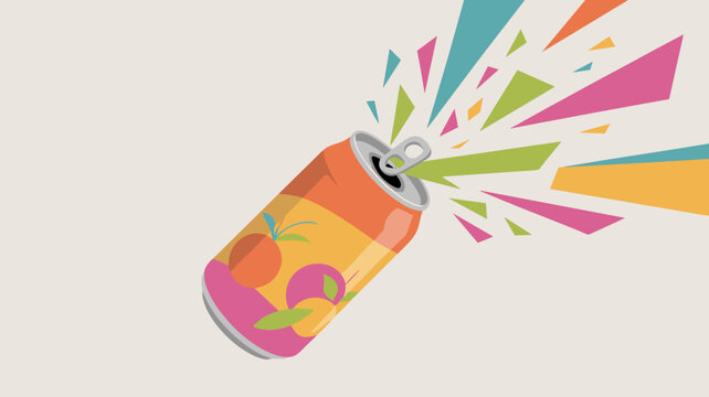 Minimalist tropical soda can exploding into geometric fragments &ndash; Suitable for abstract product packaging, modern pop art posters, or dynamic youth marketing.