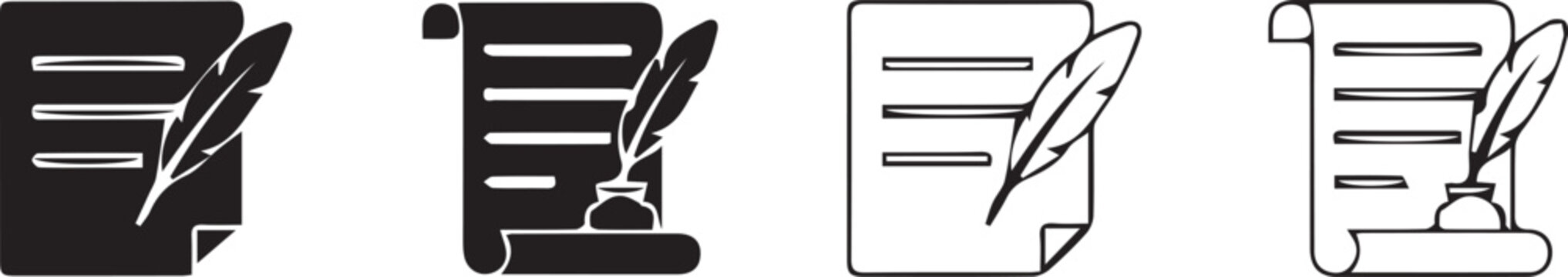 Vintage quill pen icons on parchment
