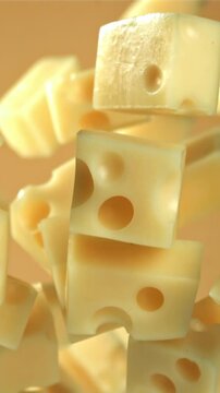 Super slow motion pieces of cheese on black background. Filmed on a high-speed camera at 1000 fps. High quality FullHD footage