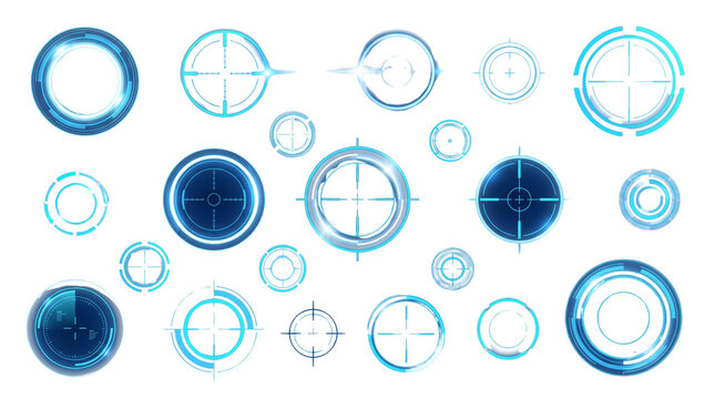 Circular focus markers for UI visuals, tech branding and digital layouts, isolated on White background