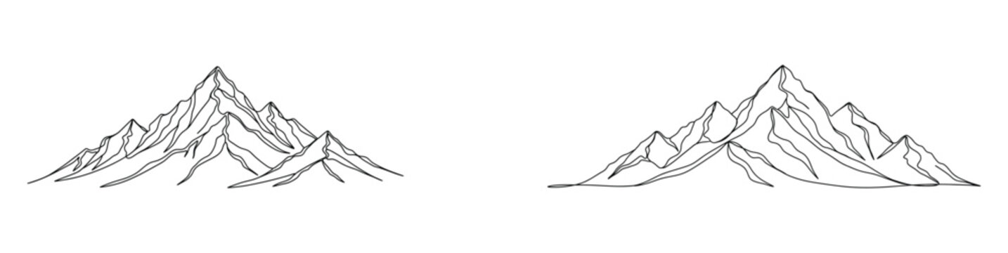 Minimalist mountain range line art illustrations