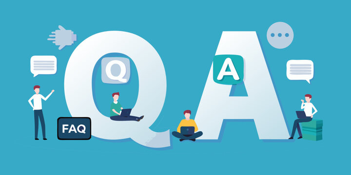 qa letters with people and speech bubbles illustration
