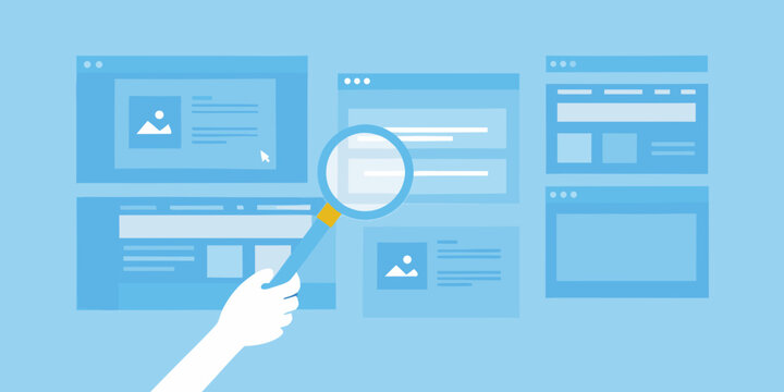 hand holding magnifying glass over web pages illustration
