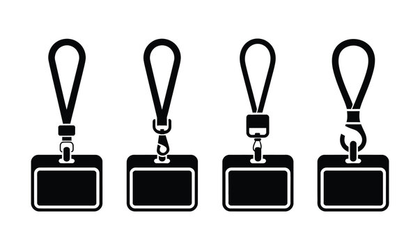 ID card and lanyard set, black office identification badge holders isolated on light background for employee access, corporate identity, workplace security, conference credentials, and business brandi