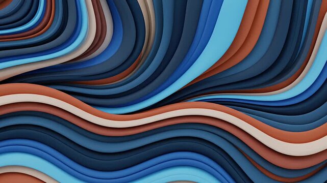 Abstract layered wavy pattern with blue orange and brown colors