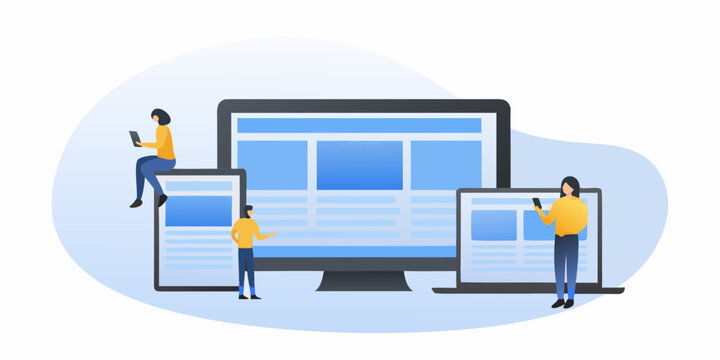 people working on devices with responsive design layout