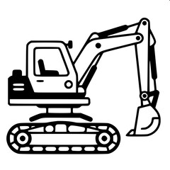 Naklejka premium Professional Excavator Machine black and white vector art