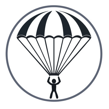 Person with parachute skydiving sport round icon