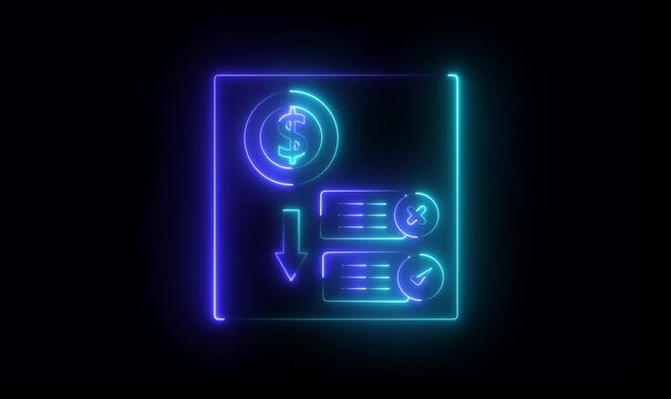 Abstract neon arrow dollar loading icon and uploading animation. down arrow stocks graph, concept of financial crisis, market fall. 
