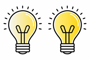 lightbulb icon pair yellow glowing idea symbol on white © Ranu