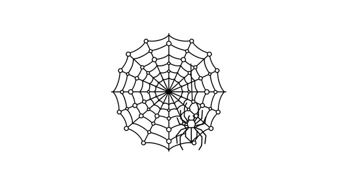 Spider and Web Silhouette on White Background