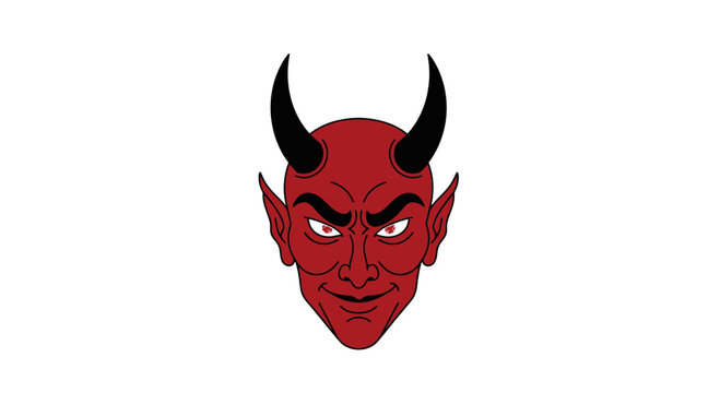 Scary Red Devil Face with Horns and Intense Eyes