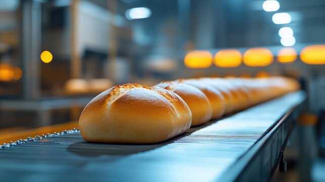 Artisan bread loaves cooling in bakery