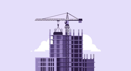 Obraz premium Modern Construction Site in Progress with Crane Building a High-Rise Apartment Building