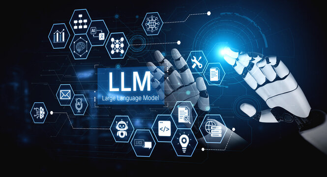 Large Language Model LLM processing data. Represents deep text learning, natural language processing NLP AI tech, transformer architecture, and generative AI deep learning future technology. Corpus