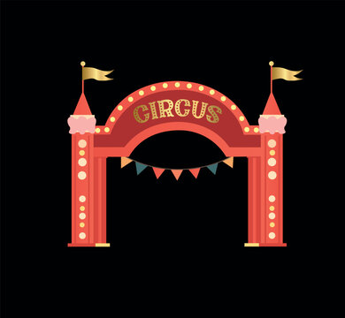Vintage golden circus entrance arch vector illustration.