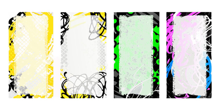 abstract rectangular frames with scribbled lines on black background