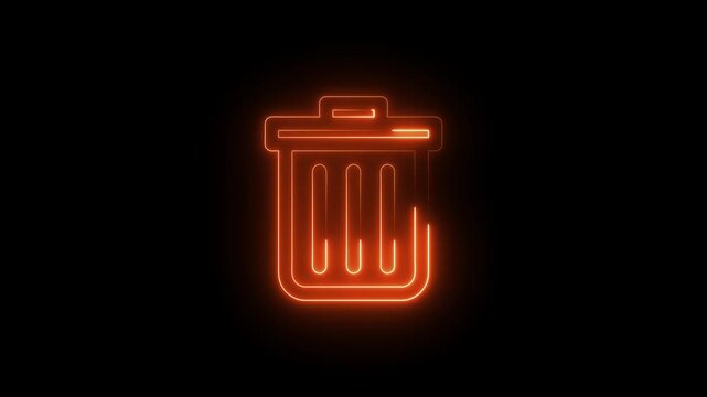 Neon orange glowing trash can on black background delete remove concept trash delete symbol remove sign