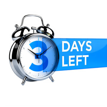 3 Days Left Countdown Clock with Blue Banner on White Background