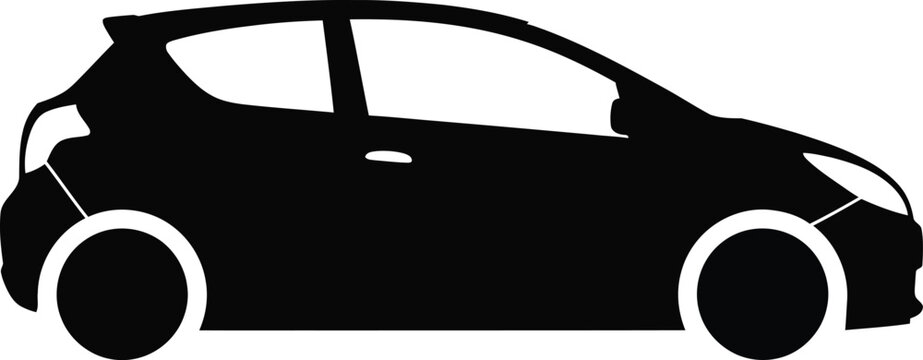 A minimalist black and white silhouette vector illustration of a modern hatchback car