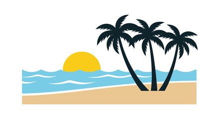 Fototapeta premium tropical beach scene with palm trees sun and waves
