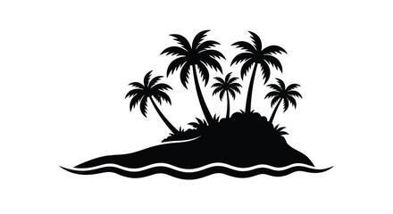 Fototapeta premium Tropical island silhouette with palm trees and ocean waves