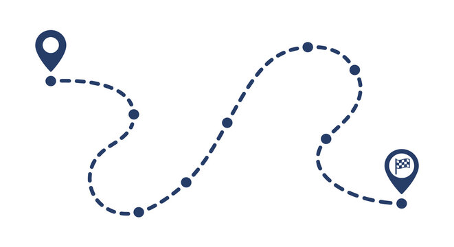 route with location pins and finish line flat vector illustration