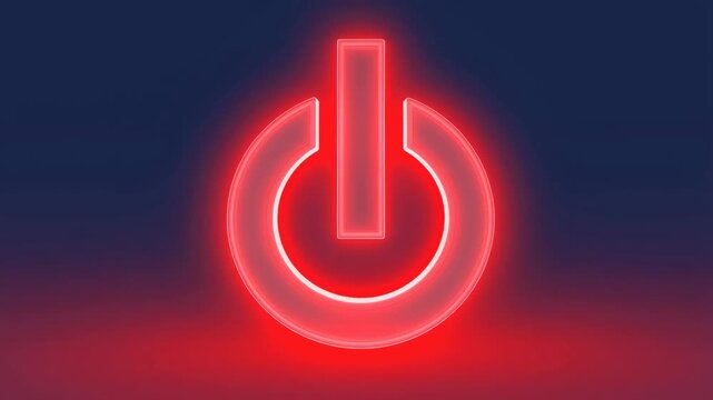 Power button icon with glowing blue light and circular design featuring technology, electricity, energy with on/off switch and illuminated elements