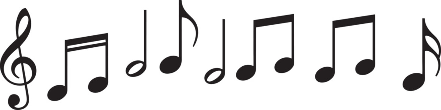Musical notes and treble clef on white background g-clef