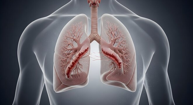 Human lungs and respiratory system anatomy.