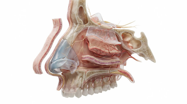 Detailed Anatomical Cross-Section of the Human Nasal Cavity