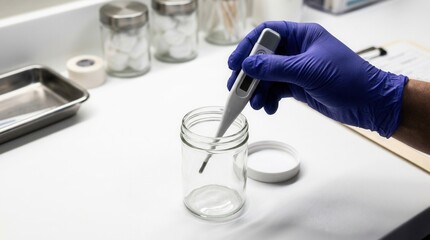 Fototapeta premium Medical Professional Using a Thermometer in Laboratory Setting for Analysis