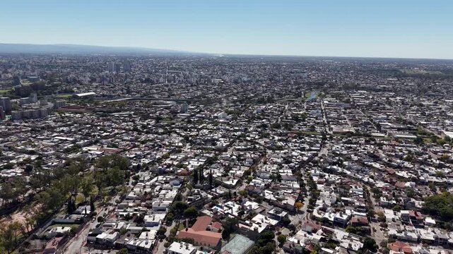 Aerial panorama of Cordoba city, Argentina, during a bright sunny day.