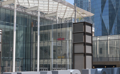 Fototapeta premium wide view of entrance pavilion to CIBC Square, 141 Bay St, south of Front St W, Toronto