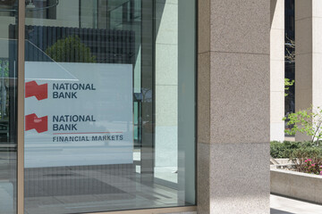 Naklejka premium sign inside National Bank - Financial Markets, The Exchange Tower, 130 King St W at York St, Toronto - First Canadian Place
