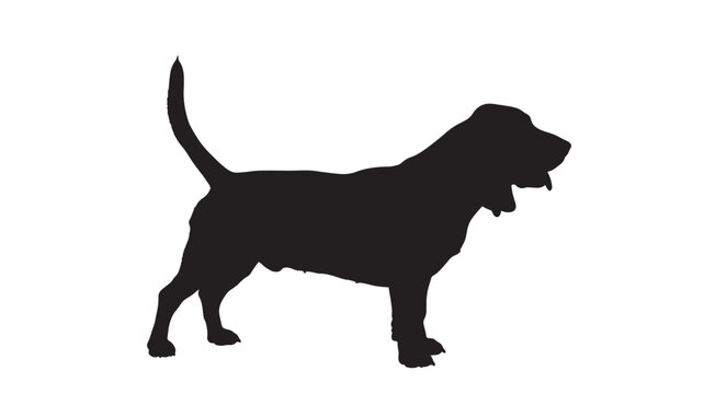 Dog silhouette with floppy ears standing in profile on clean white background for pet icon and logo design
