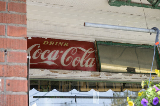 vintage Coca-Cola "privilege panel" transom sign at Kingston Road Flower Market, 966 Kingston Rd, Toronto