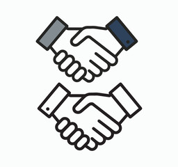 Obraz premium Minimalist handshake vector icon set, flat line art business partnership and corporate deal concept illustration isolated on white background