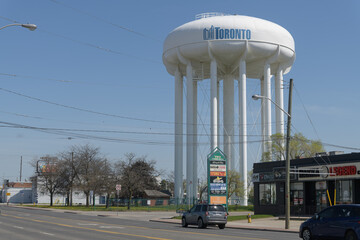 Naklejka premium wide, distant view of Warden Water Tower located at 17 Civic Rd, Scarborough, Toronto