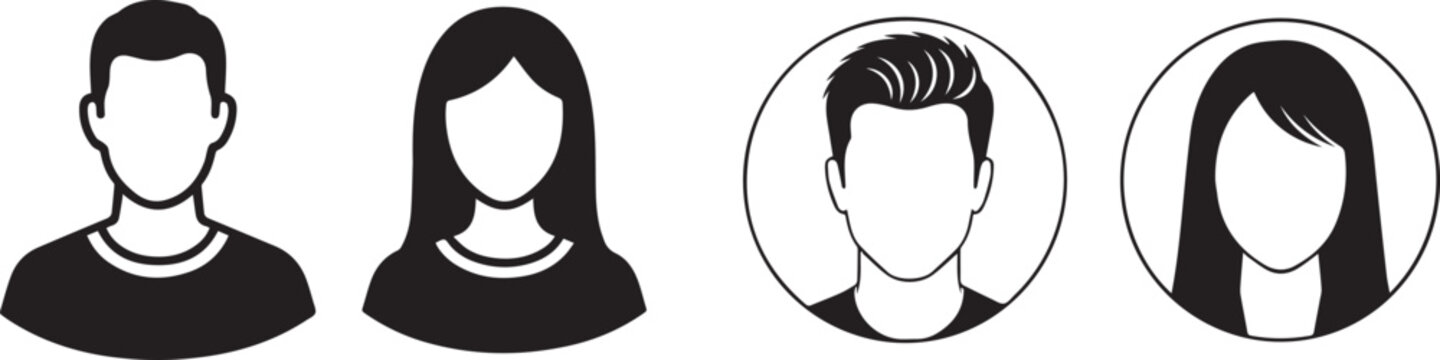 Black and white line art illustrations of four faceless human avatars