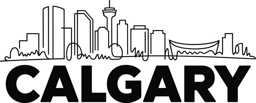 Calgary, alberta city skyline illustration featuring modern urban buildings, landmark tower, and a downtown cityscape vector graphic in outline style