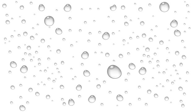 Fresh water drop and droplets background, realistic rain moisture, transparent liquid drops on white surface