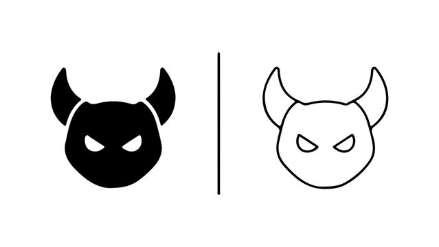 Devil Horned Demon Head Silhouette and Line Icon