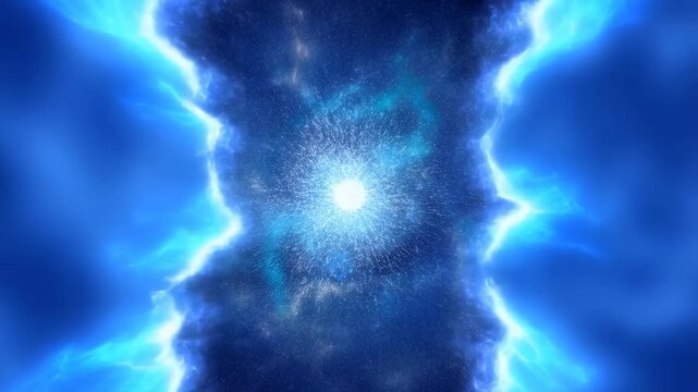 Lightning electric blue with zigzagging streak across cloudy sky featuring zigzag, storm, weather with energy and electricity elements for nature,